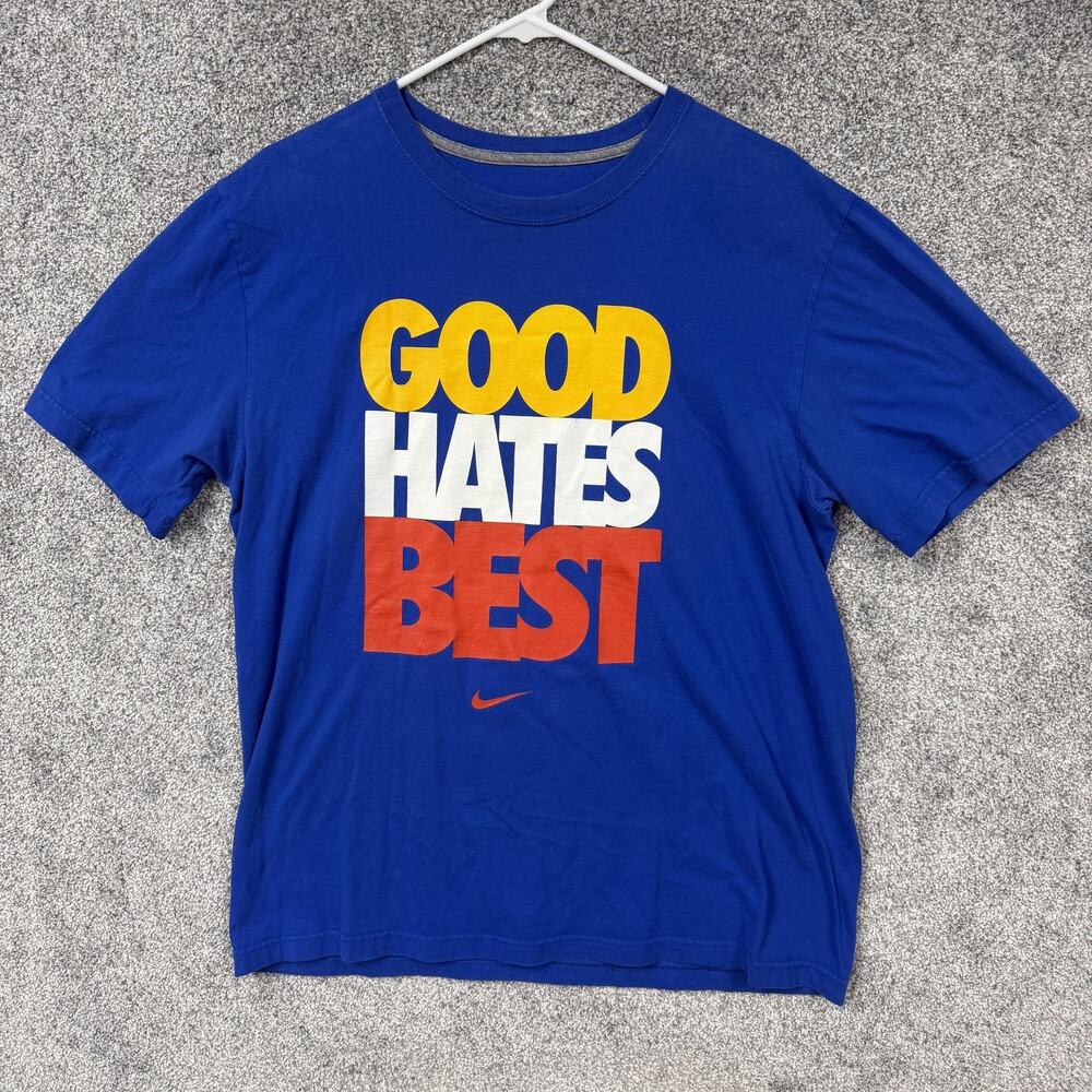 Nike Good Hates Best Shirt Mens Size Large Blue Mini Swoosh Athletic Streetwear